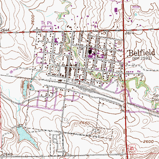 Topographic Map of Belfield Fire Department, ND
