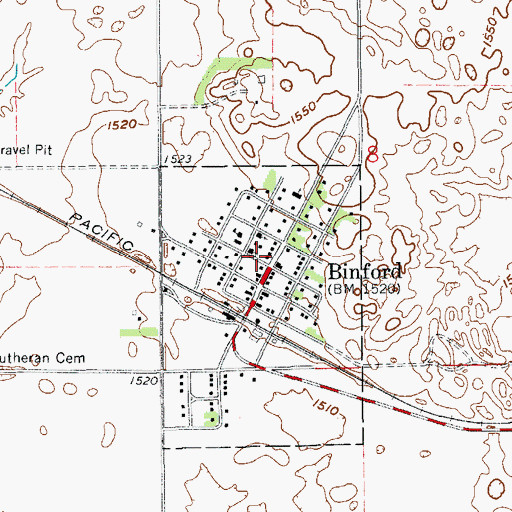 Topographic Map of Binford Fire Protection District, ND