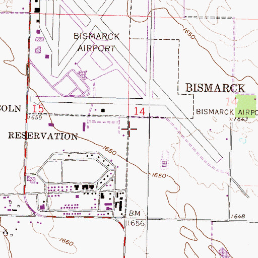 Topographic Map of Bismarck Airport Fire Department, ND