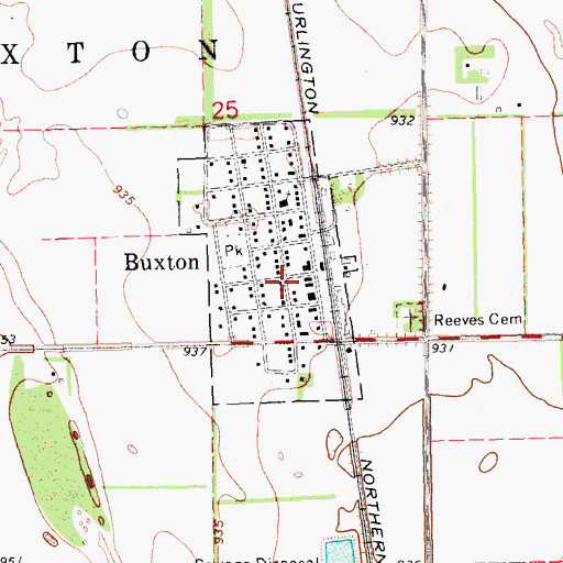 Topographic Map of Buxton Rural Fire District Station, ND