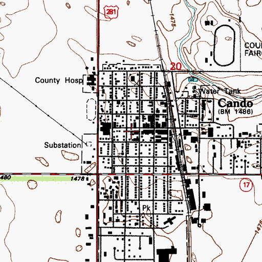 Topographic Map of Cando Fire Department, ND