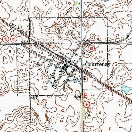 Topographic Map of Courtenay Rural Fire Station, ND