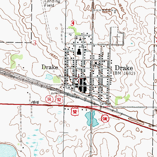 Topographic Map of Drake Fire Department, ND