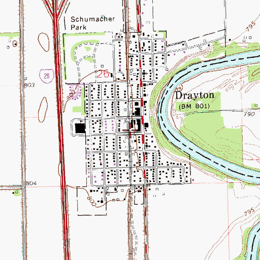 Topographic Map of Drayton Fire and Rescue, ND