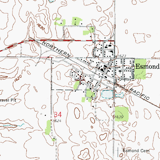 Topographic Map of Esmond Fire Protection District Station, ND