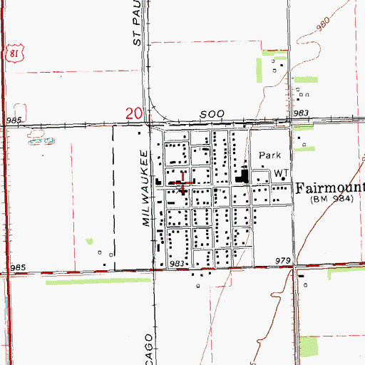 Topographic Map of Fairmount Fire Protection District, ND