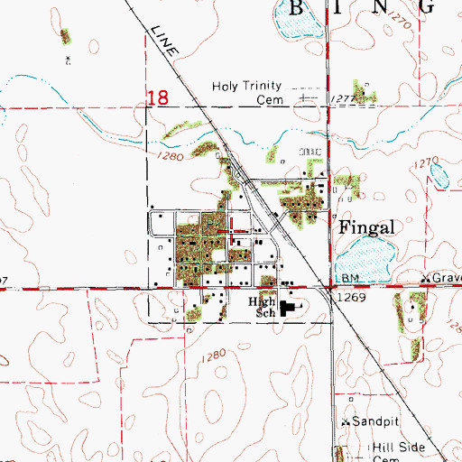 Topographic Map of Fingal Fire Station, ND