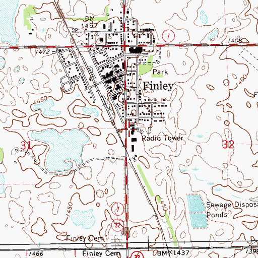 Topographic Map of Finley Fire Protection District 203, ND