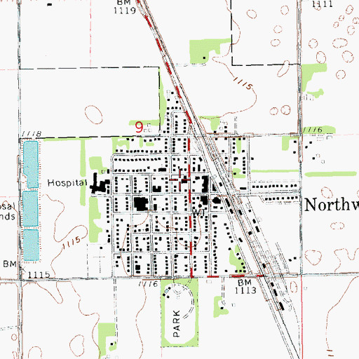 Topographic Map of Northwood Volunteer Fire Department, ND