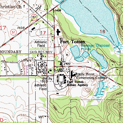 Topographic Map of Fort Totten Station - Dakota Sioux Volunteer Fire Department, ND