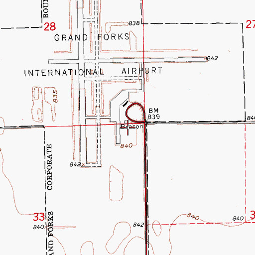 Topographic Map of Grand Forks International Airport Fire Station, ND