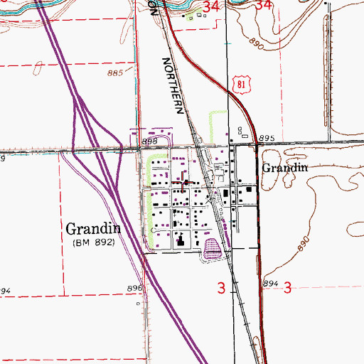 Topographic Map of Grandin Rural Fire Protection District Station, ND