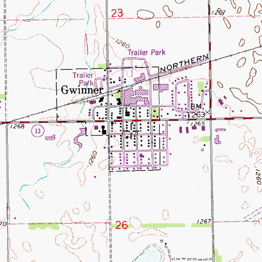 Topographic Map of Gwinner Fire Station, ND
