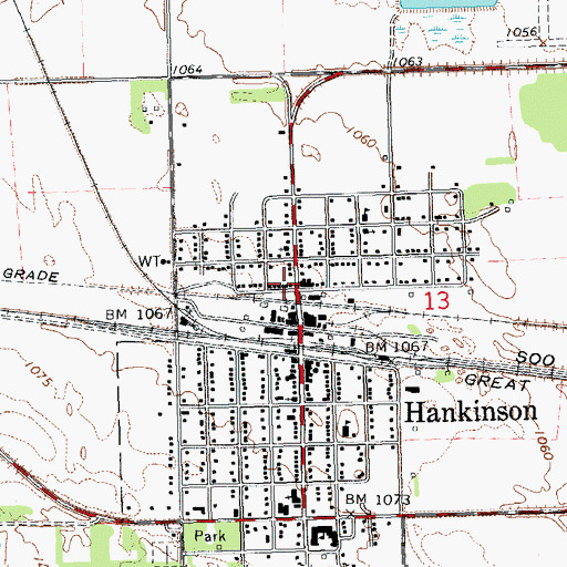 Topographic Map of Hankinson Volunteer Fire Department, ND