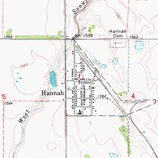 Topographic Map of Hannah Rural Fire Protection District, ND