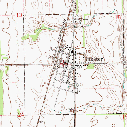 Topographic Map of Inkster Rural Fire Protection District Station, ND