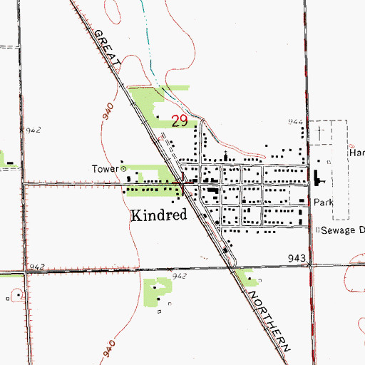 Topographic Map of Kindred Community and Rural Fire Protection District, ND