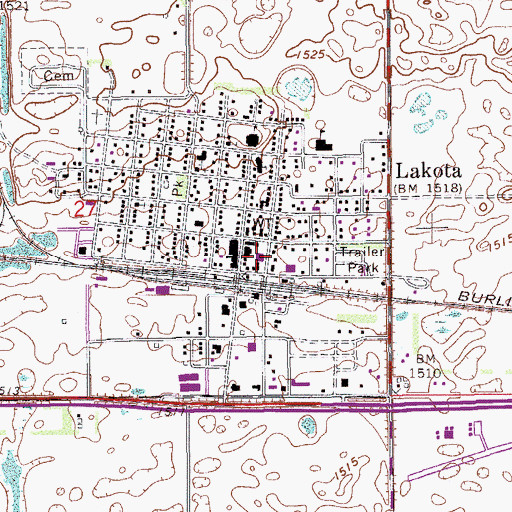 Topographic Map of Lakota Fire District Station, ND