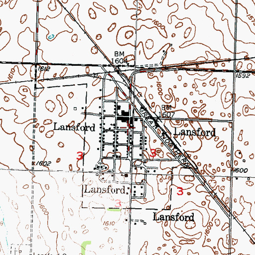 Topographic Map of Lansford Fire Station, ND