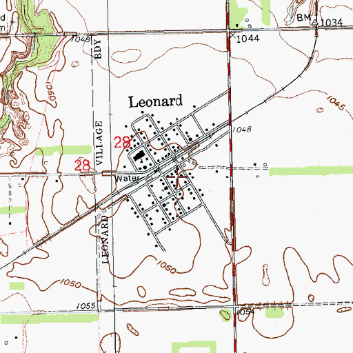 Topographic Map of Leonard Fire Department, ND