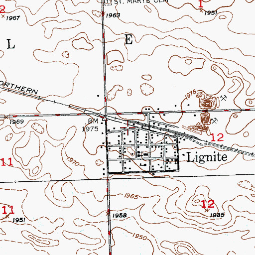 Topographic Map of Lignite Volunteer Fire Department, ND