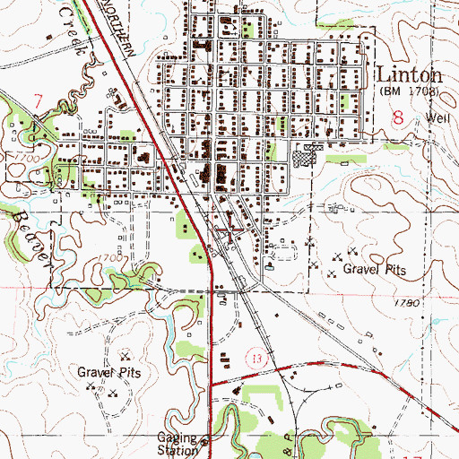 Topographic Map of Linton Fire Department, ND