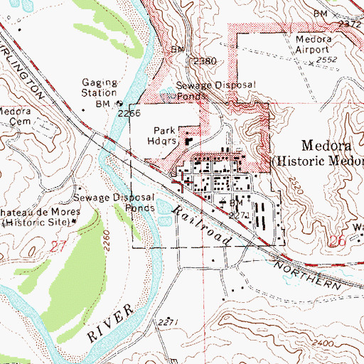 Topographic Map of Medora Fire Department, ND