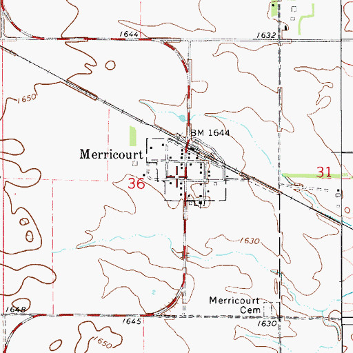 Topographic Map of Merricourt Fire Protection District Station, ND