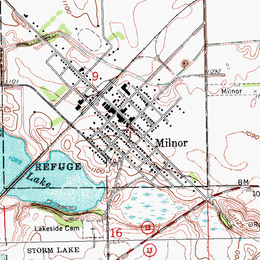 Topographic Map of Milnor Volunteer Fire Station, ND