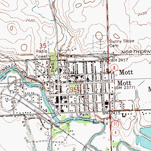 Topographic Map of Mott Fire District Station, ND