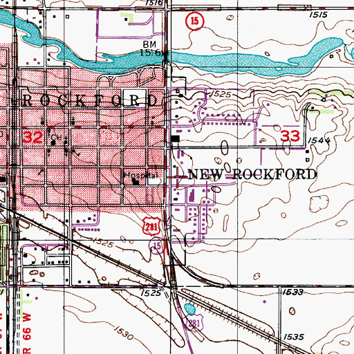 Topographic Map of New Rockford Fire Department, ND