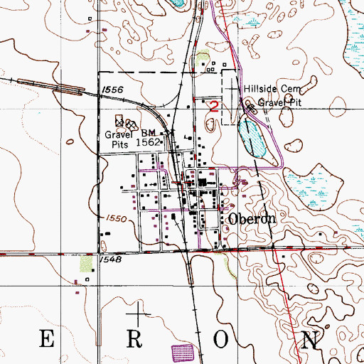 Topographic Map of Oberon Fire Department, ND