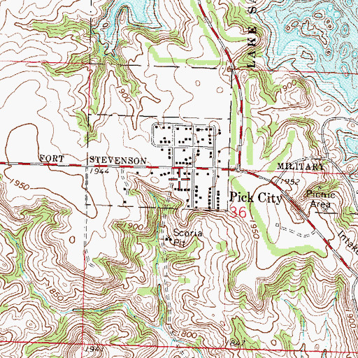 Topographic Map of Pick City Fire Department Station, ND