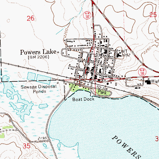 Topographic Map of Powers Lake Fire Protection District Station, ND