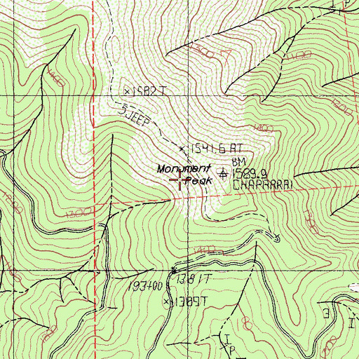 Topographic Map of Monument Peak, CA
