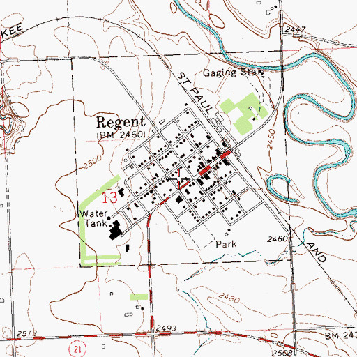 Topographic Map of Regent Fire Station, ND
