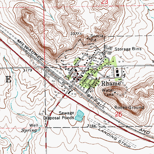 Topographic Map of Rhame Volunteer Fire Station, ND