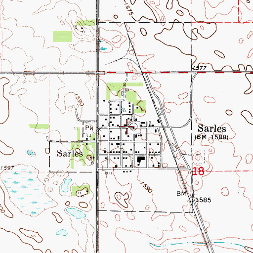 Topographic Map of Sarles Fire Station, ND