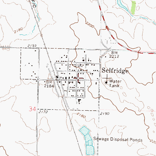 Topographic Map of Selfridge Rural Fire District Station, ND