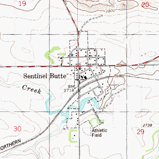 Topographic Map of Sentinel Butte Volunteer Fire Department, ND