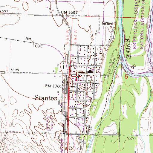 Topographic Map of Stanton City Fire Station, ND