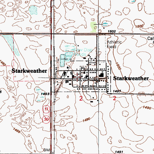 Topographic Map of Starkweather Fire Station, ND