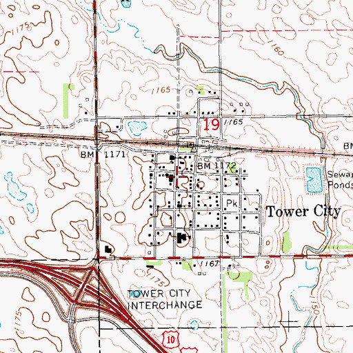 Topographic Map of Tower City Fire Protection District, ND