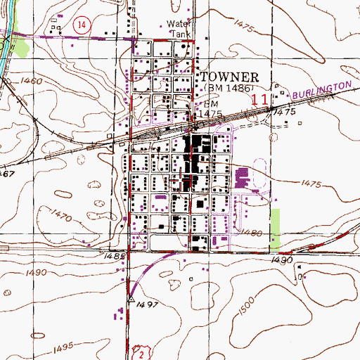 Topographic Map of Towner Fire Station, ND
