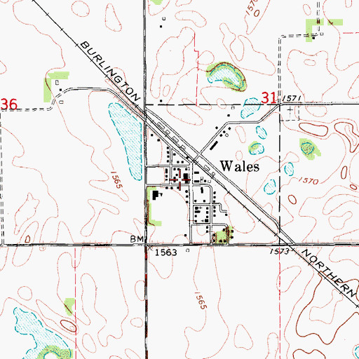 Topographic Map of Wales Fire Department, ND
