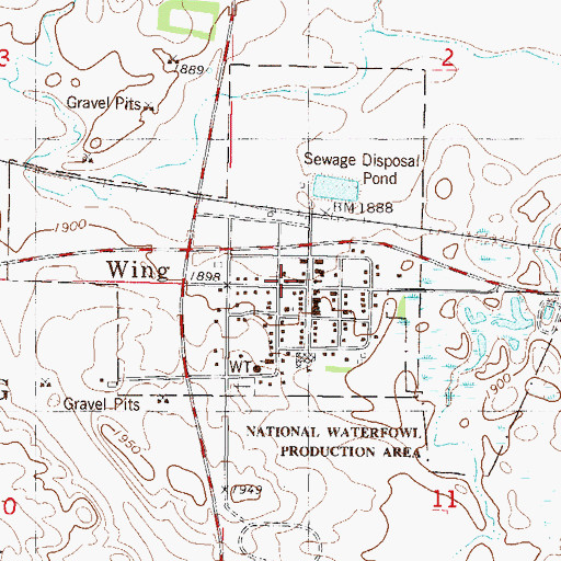 Topographic Map of Wing Rural Fire Station, ND