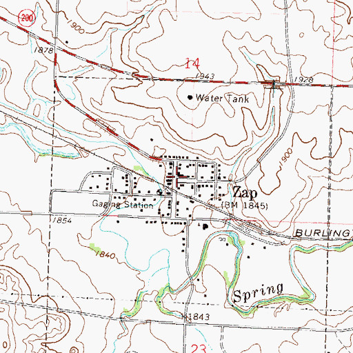 Topographic Map of Zap Rural Fire Protection District, ND