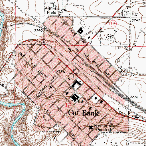 Topographic Map of Cut Bank Ambulance Services (historical), MT