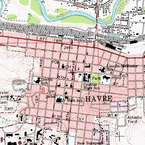 Topographic Map of Havre Ambulance, MT