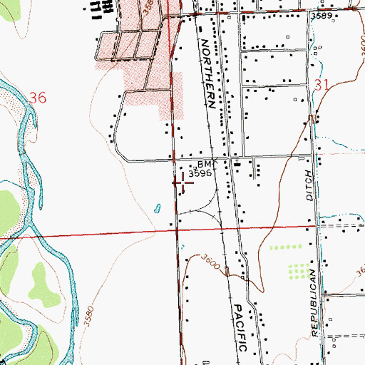 Topographic Map of Bitterroot Valley Emergency Medical Services, MT
